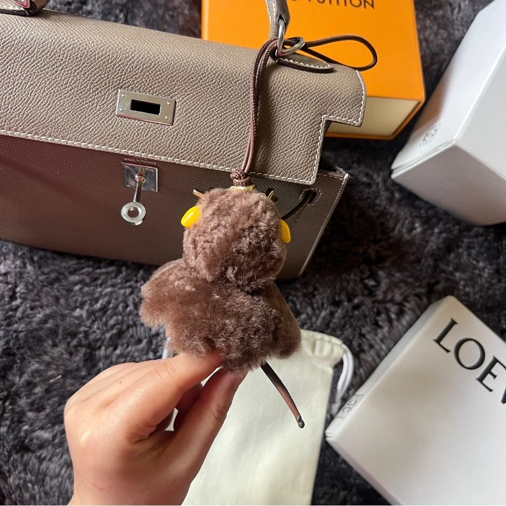 Loewe Brown Plush Deer Charm Keychain Fawnie charm in shearling winter cute gift